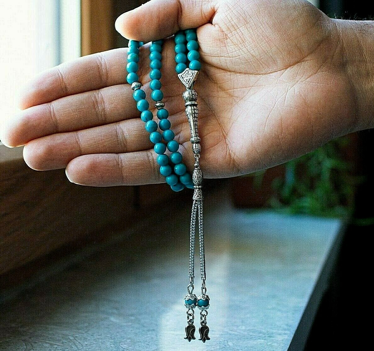REAL Turquoise Islamic Prayer 99 beads, Tasbih, Misbaha, Tasbeeh, Sibha, Rosary