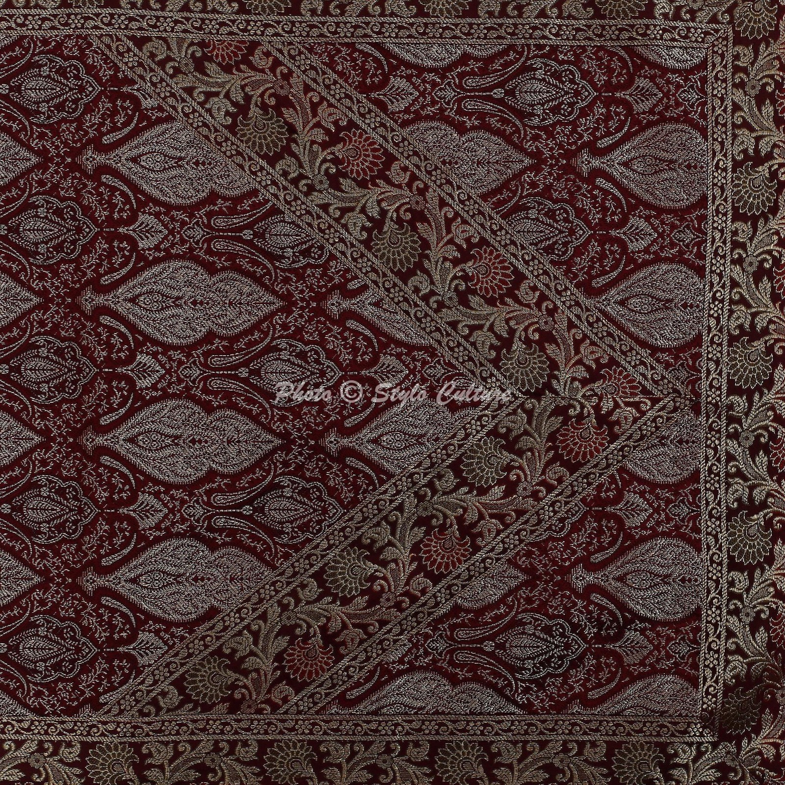 Prayer Rug Janamaz Muslim Maroon Golden Lace Sajadah Mat Ramadan Jacquard
