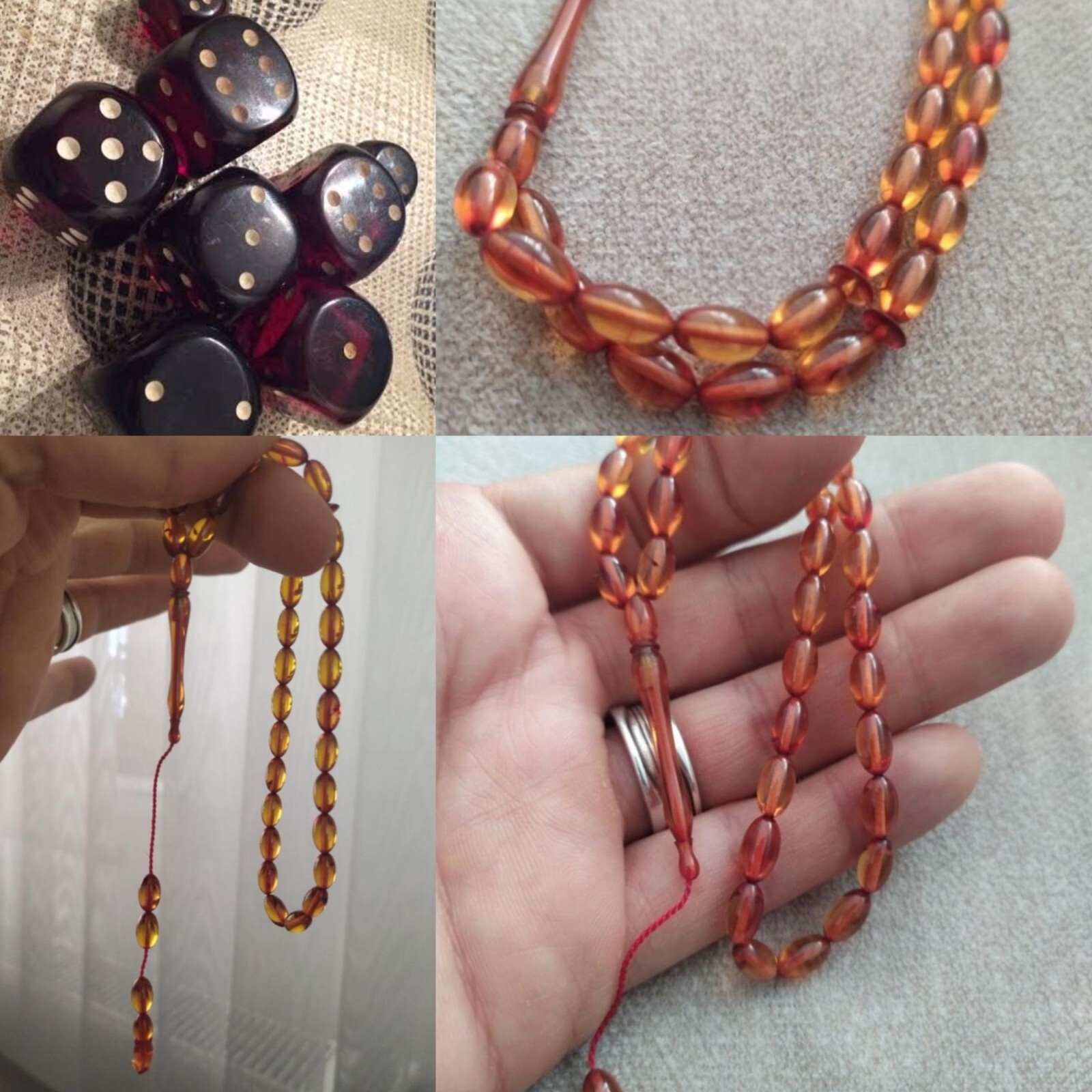 0 germany dice amber misbaha tasbih collectible rosary prayer beads fire zar
