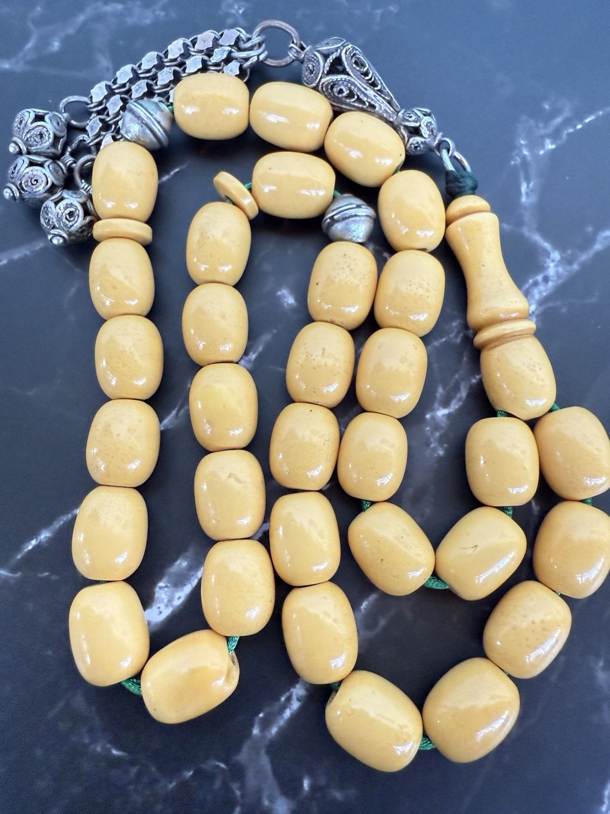 Antique Ottoman Yellow Amber bakelite islamic Worry prayer 33 beads 41 Grams
