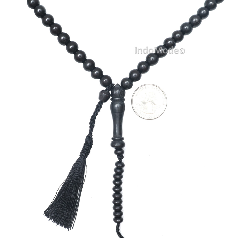Handcrafted Indonesian 8mm Black Citrus Wood Tasbih 99-beads with Black Tassel
