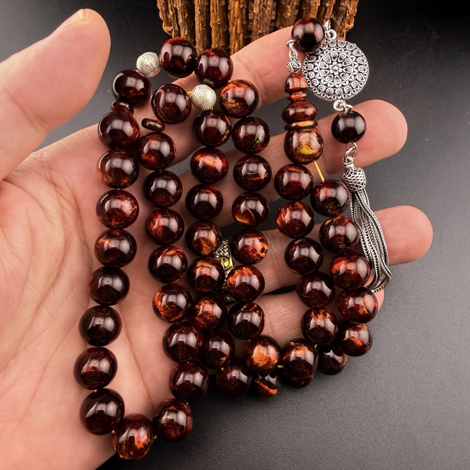 Misky 45-Bead Islamic Tasbih Sterling Silver Tassel مسباح مسبحة مسكي شرابة فضة