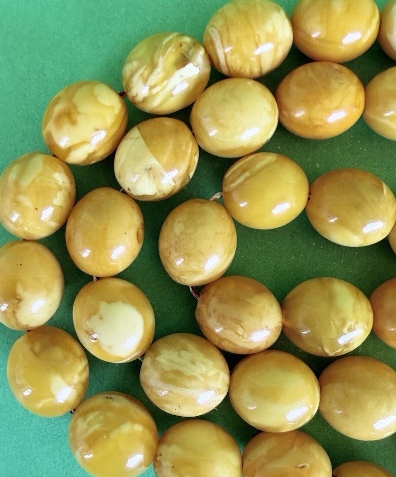 Antique Egg Yolk baltic amber Necklace Prayer Islamic 37 beads 40GR65 شجري حجري