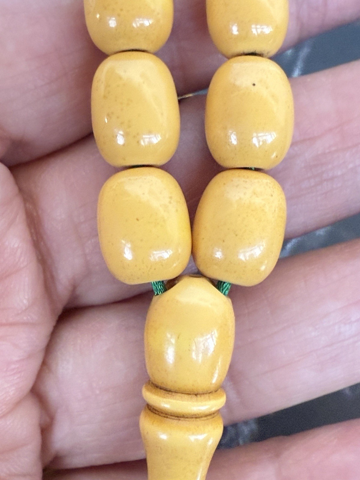 Antique Ottoman Yellow Amber bakelite islamic Worry prayer 33 beads 41 Grams
