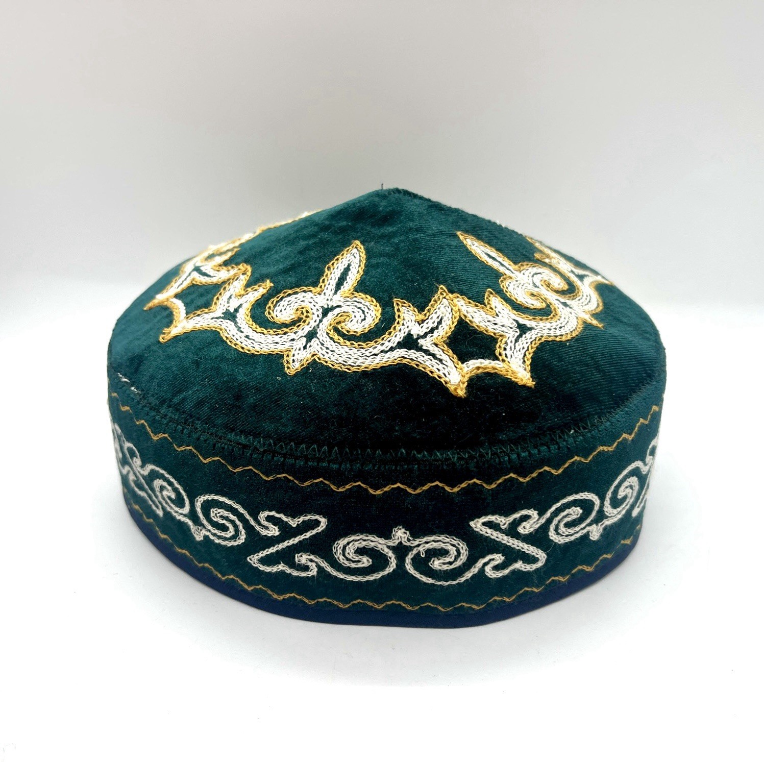 KAZAKH Tubeteika MEN’S Green Hat Tribal – Lightweight Embroidered Skullcap