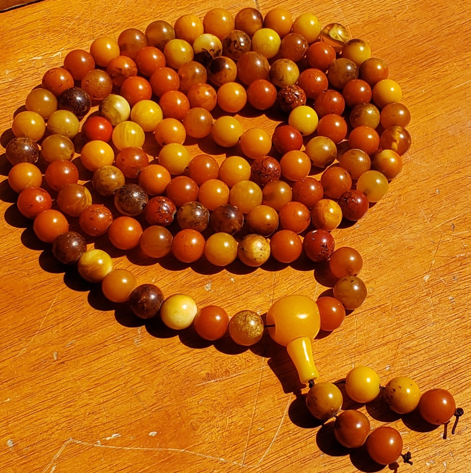 Vintage Amber Prayer Beads Eggyolk Butterscotch 114 Beads 66 Inch 198 Grams
