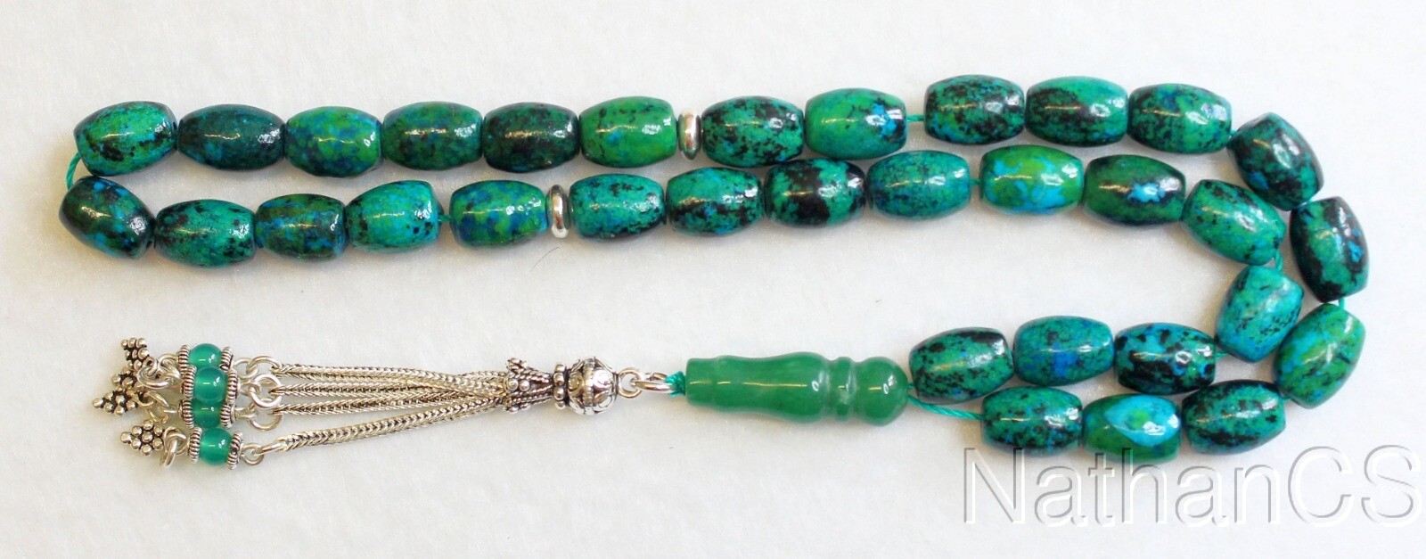 Prayer Worry Beads Komboloi Oval – Barrel Chrisocolla & Sterling Silver