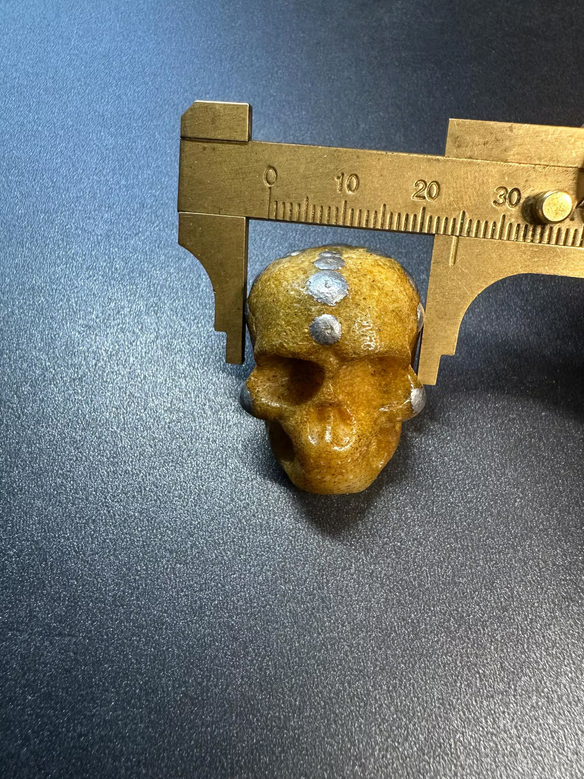 Hand-Carved Yak Bone Citipati Skull Bead with Aluminum Inlay | Tibetan Chöd Mal
