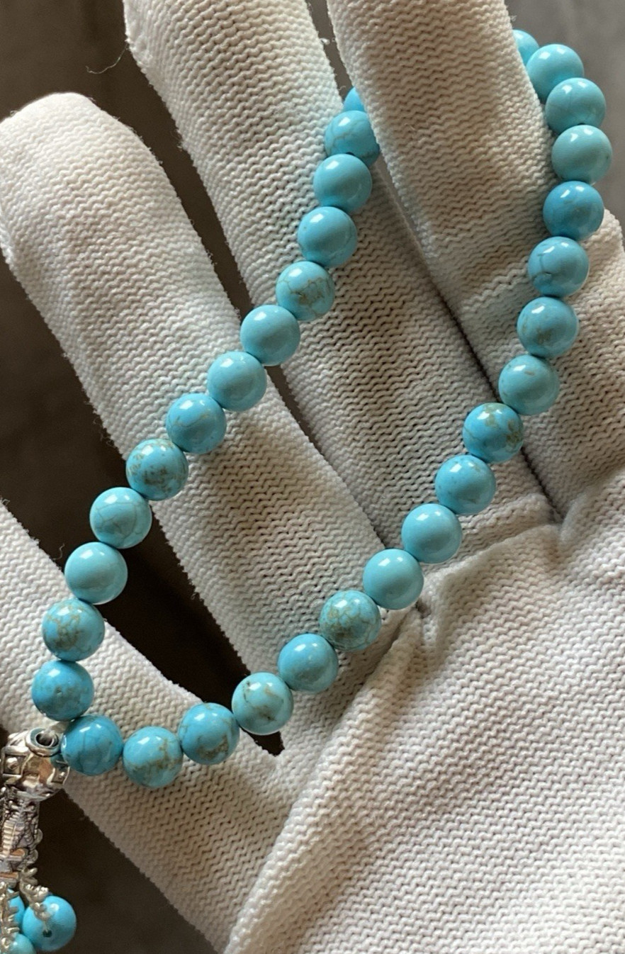 Genuine 6mm Turquoise 33 Beads Tasbih Misbaha Islamic Prayer Beads Firoza Rosary