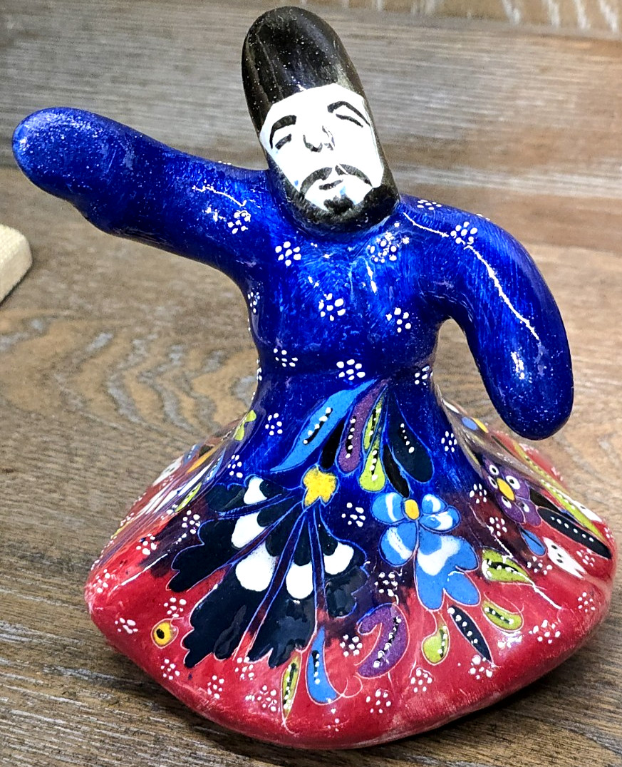 Hand Painted Ceramic Turkish Sufi Dancer Whirling Dervish Colorful 12.7cm 5″