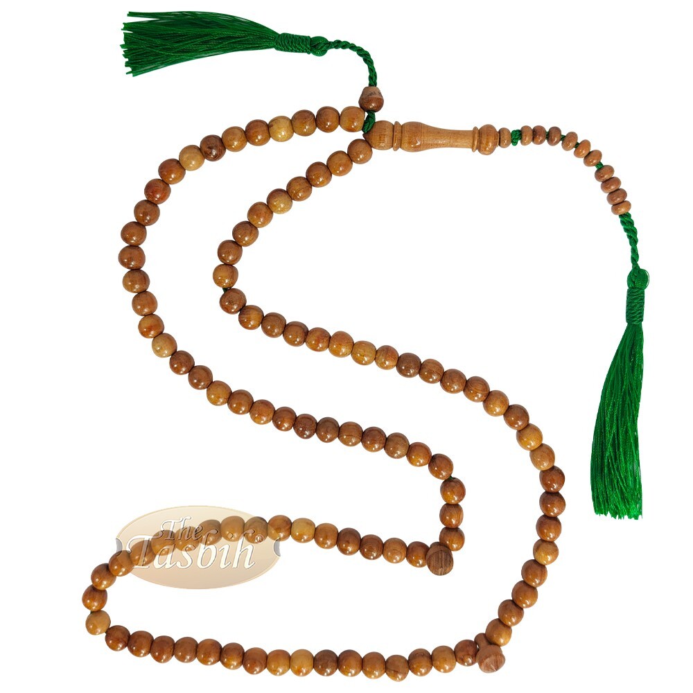 Natural Brown Color 8mm Prayer Beads Citrus Wood Tasbih "MADINAH” Green Tassles