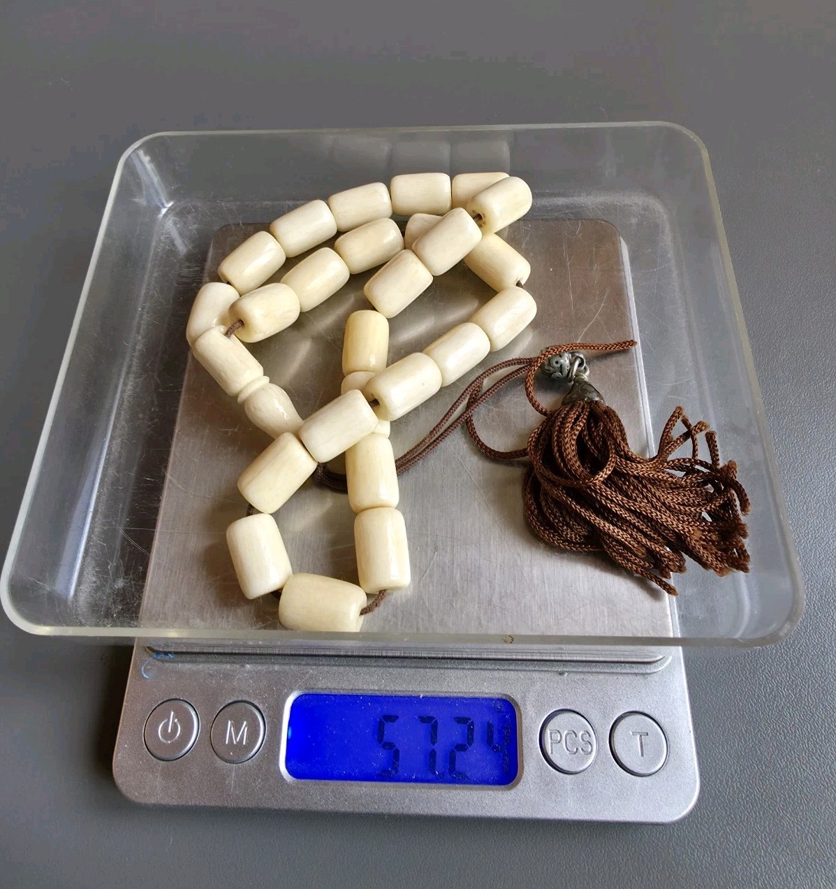 Antique Old Hand Made Natural White Islamic 33 Prayer Beads 57g