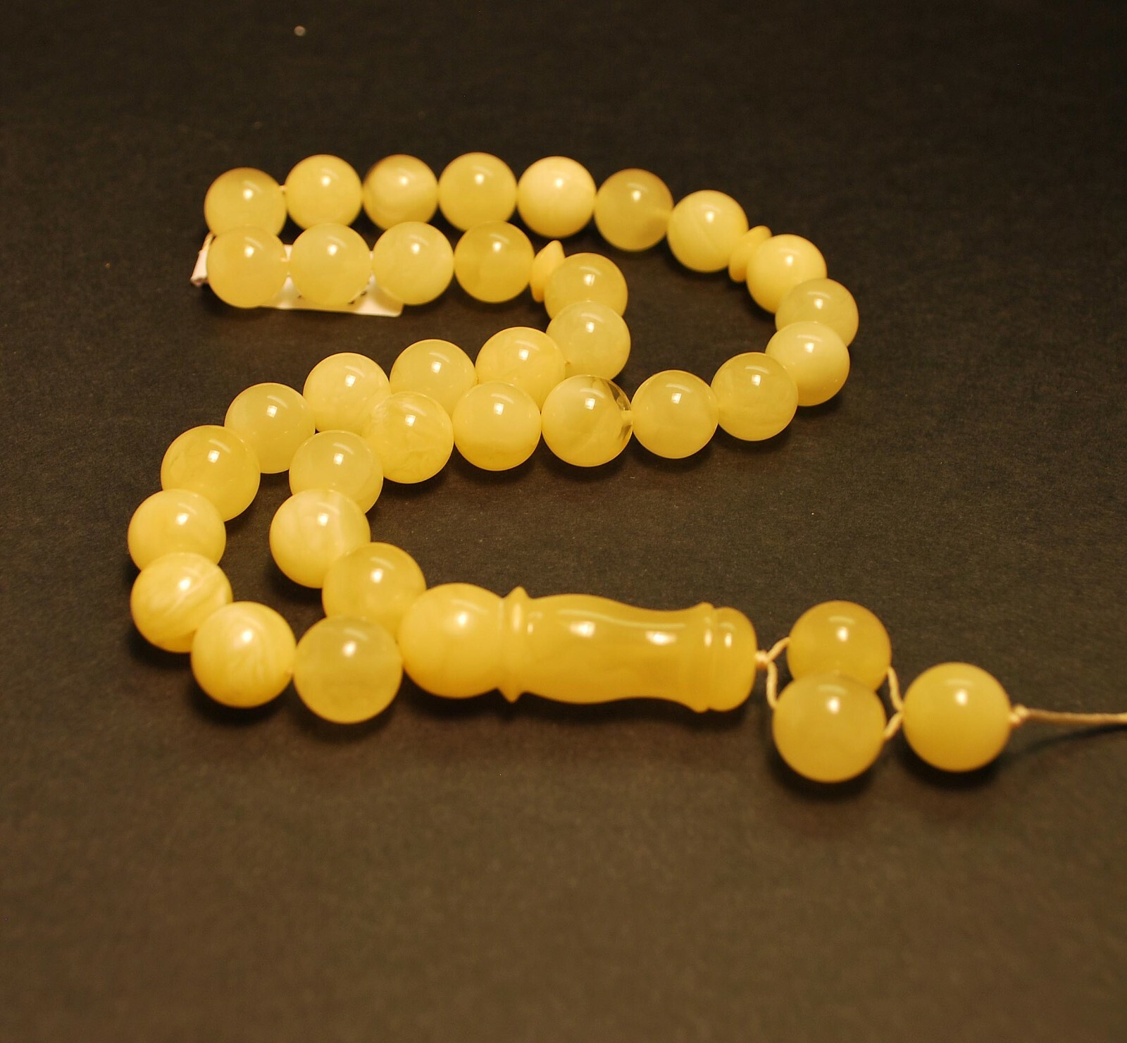 Amber Tespih Egg Yolk Mat Genuine Baltic Amber Prayer Beads 33 round 9.5 mm
