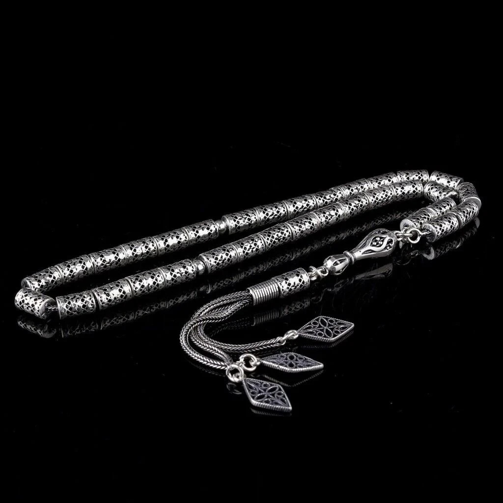 6MM 925 Sterling Silver 33 Islamic Prayer Beads Tesbih Tasbeeh Rosary Misbaha 60