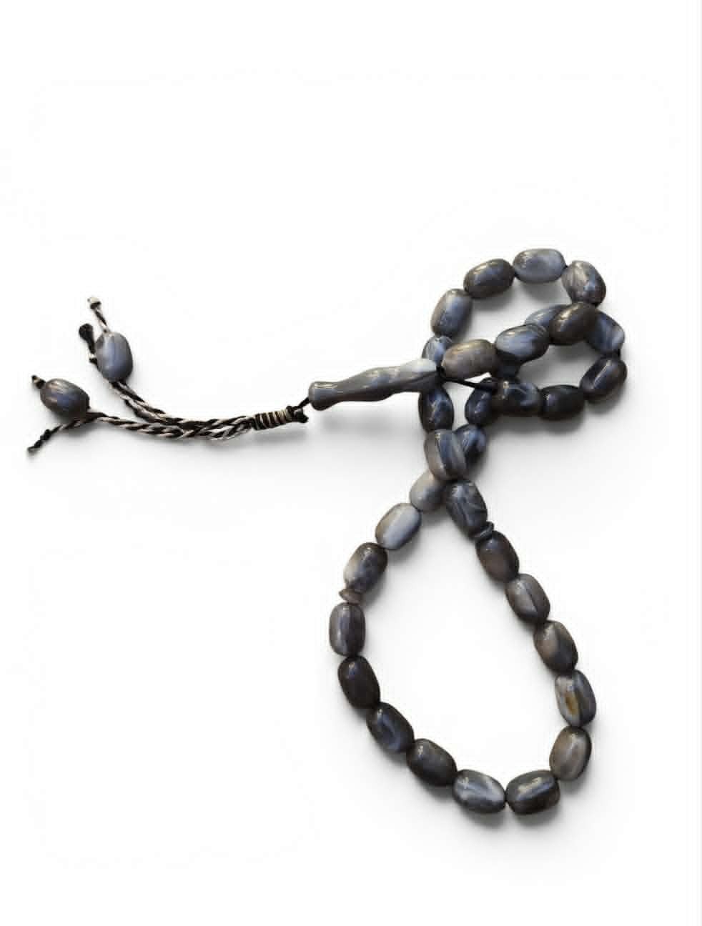 Islamic Prayer Beads Tasbih Agate Stone 33 Beads Handmade Misbaha Gray & White