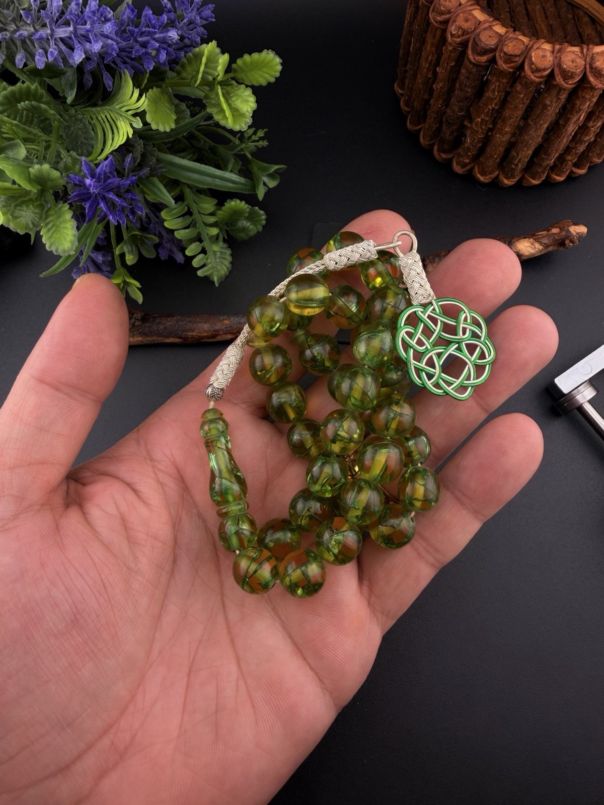 مسباح سبحة قلاليث كلاليث فرنسي انتيك Antique French Glalith 33 Bead Islam Rosary