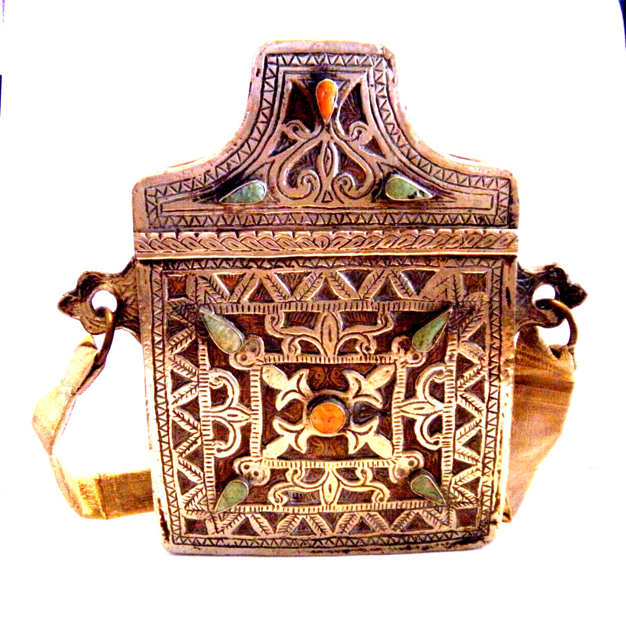 Antique Morocco Islamic Koran Quran Case Mixed Metal Box with Coral Turquoise