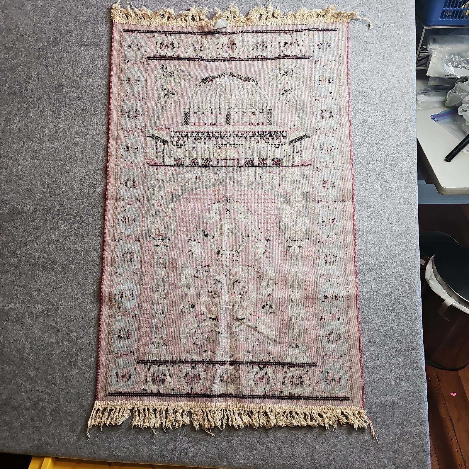 Turkish Islamic Prayer Rug Mosque Dome Design Mauve & Blue 44″ x 24″ Istanbul