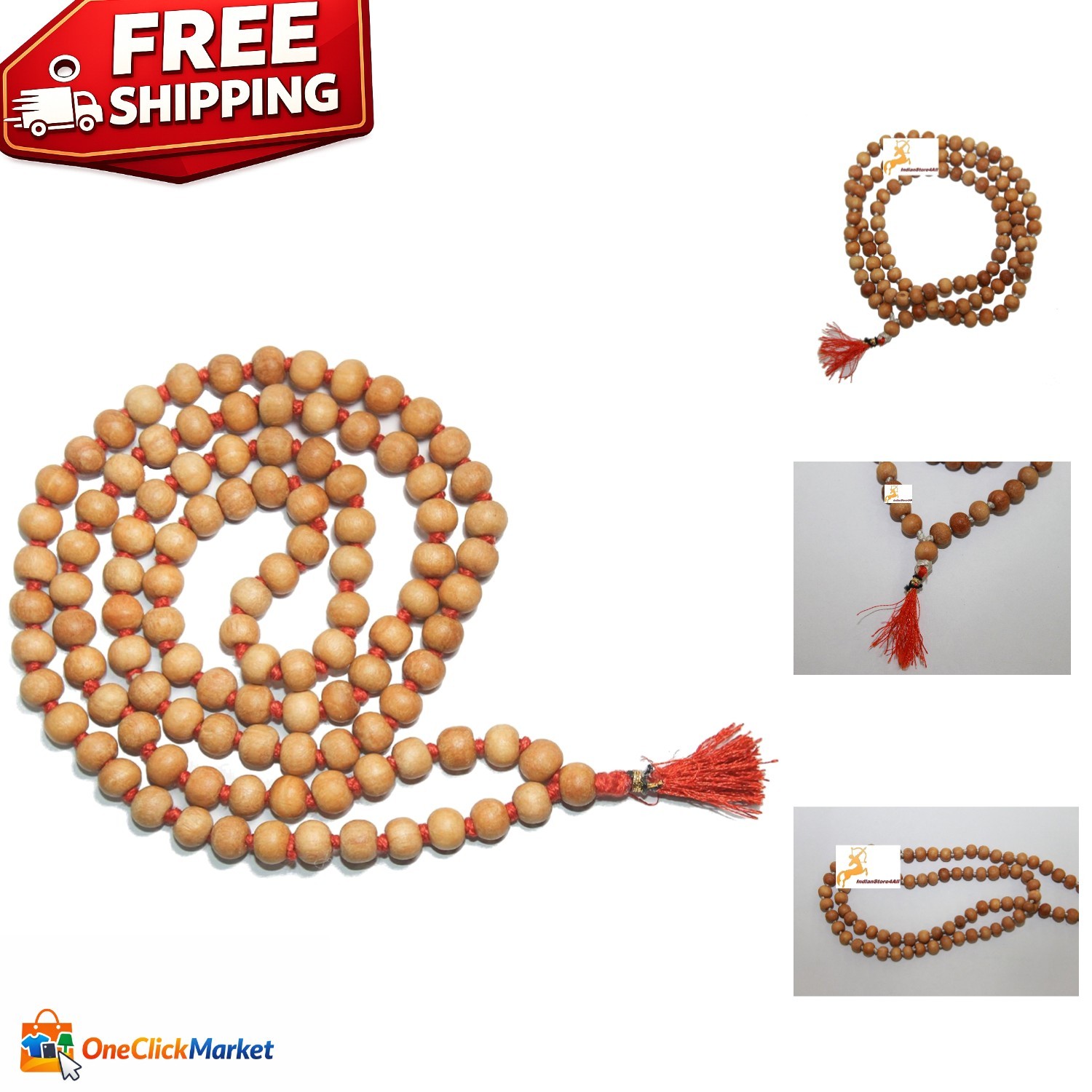 Elegant 8MM Tulsi Holy Basil Japa Mala Necklace with Red Tassel – 20 Inches