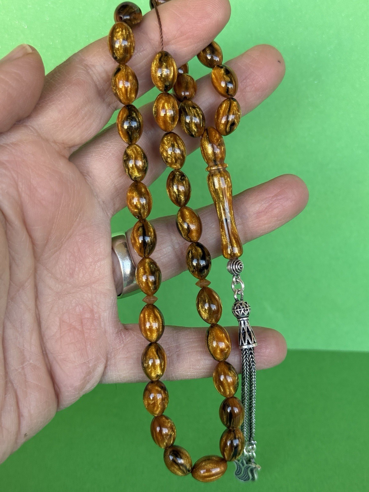 Unique Stardust Green Black bakelite Faturay Worry prayer 33 beads 33 grams R10