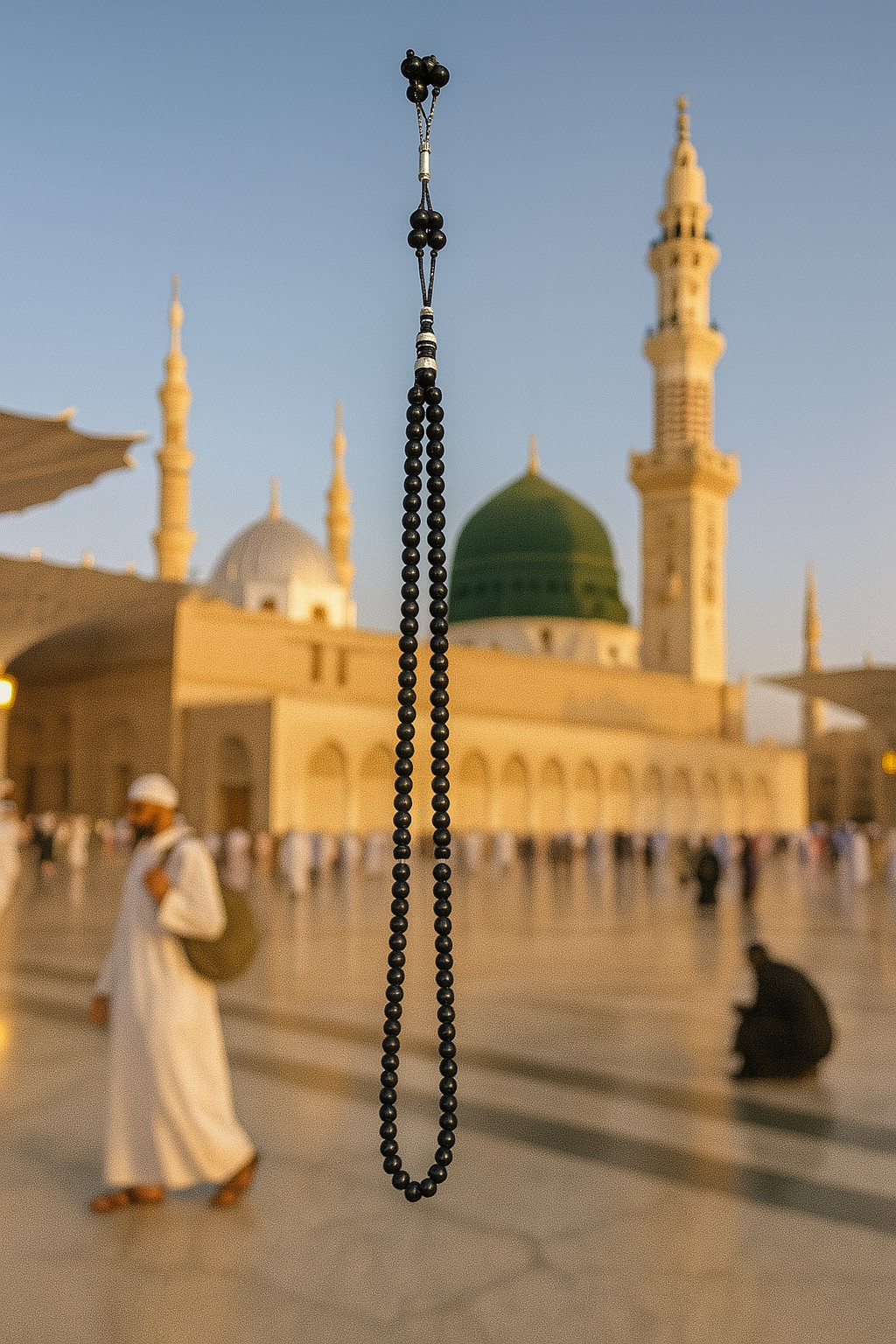 Black Glass Tasbih – 99 Beads Islamic Misbaha with Silver Chain