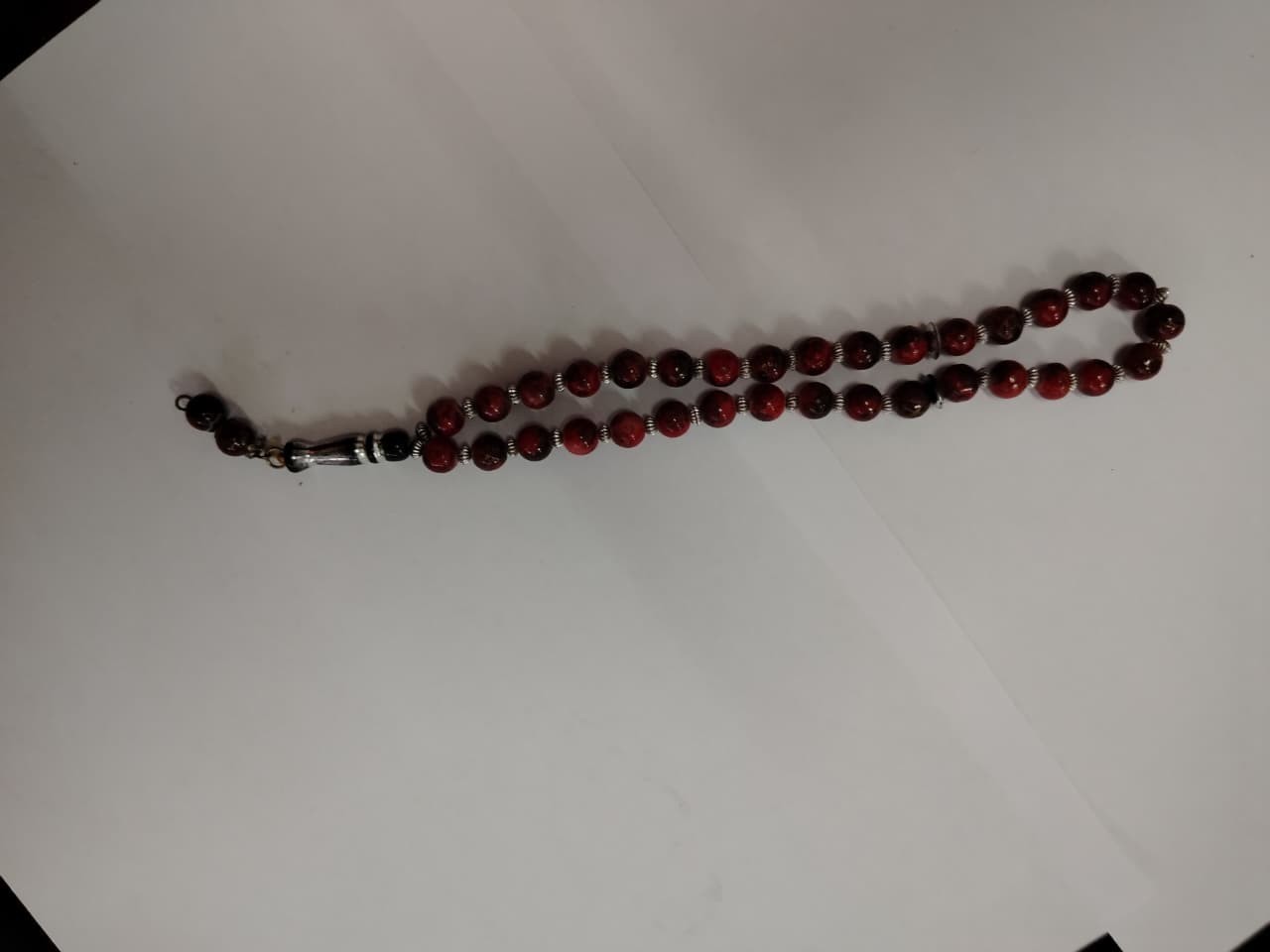 Vintage Red Stone Prayer Beads Misbaha Tasbih 33 Beads Silver Tone Spacers Islam