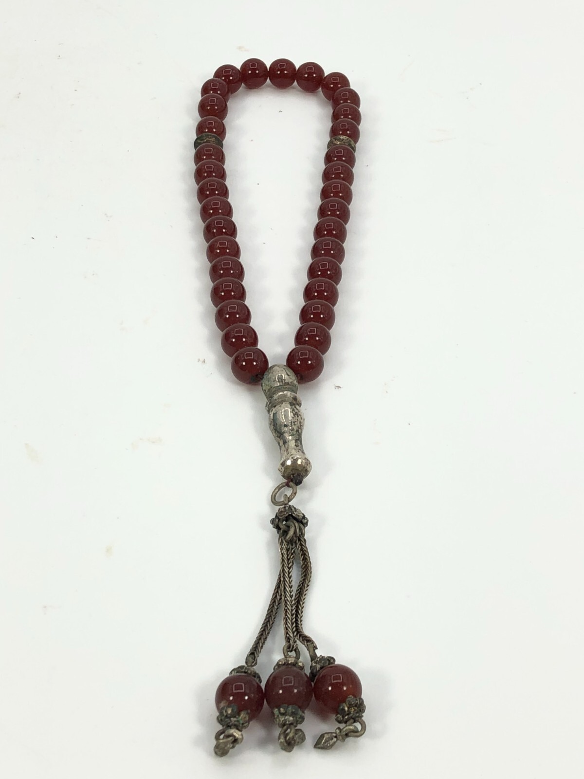 Vintage Sterling Silver Carnelian Prayer Beads