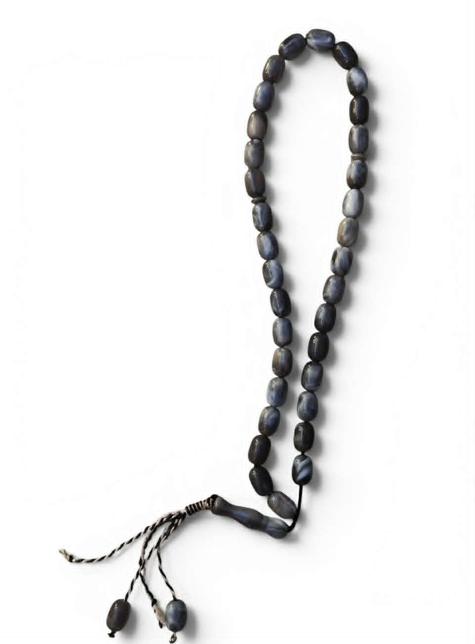 Islamic Prayer Beads Tasbih Agate Stone 33 Beads Handmade Misbaha Gray & White