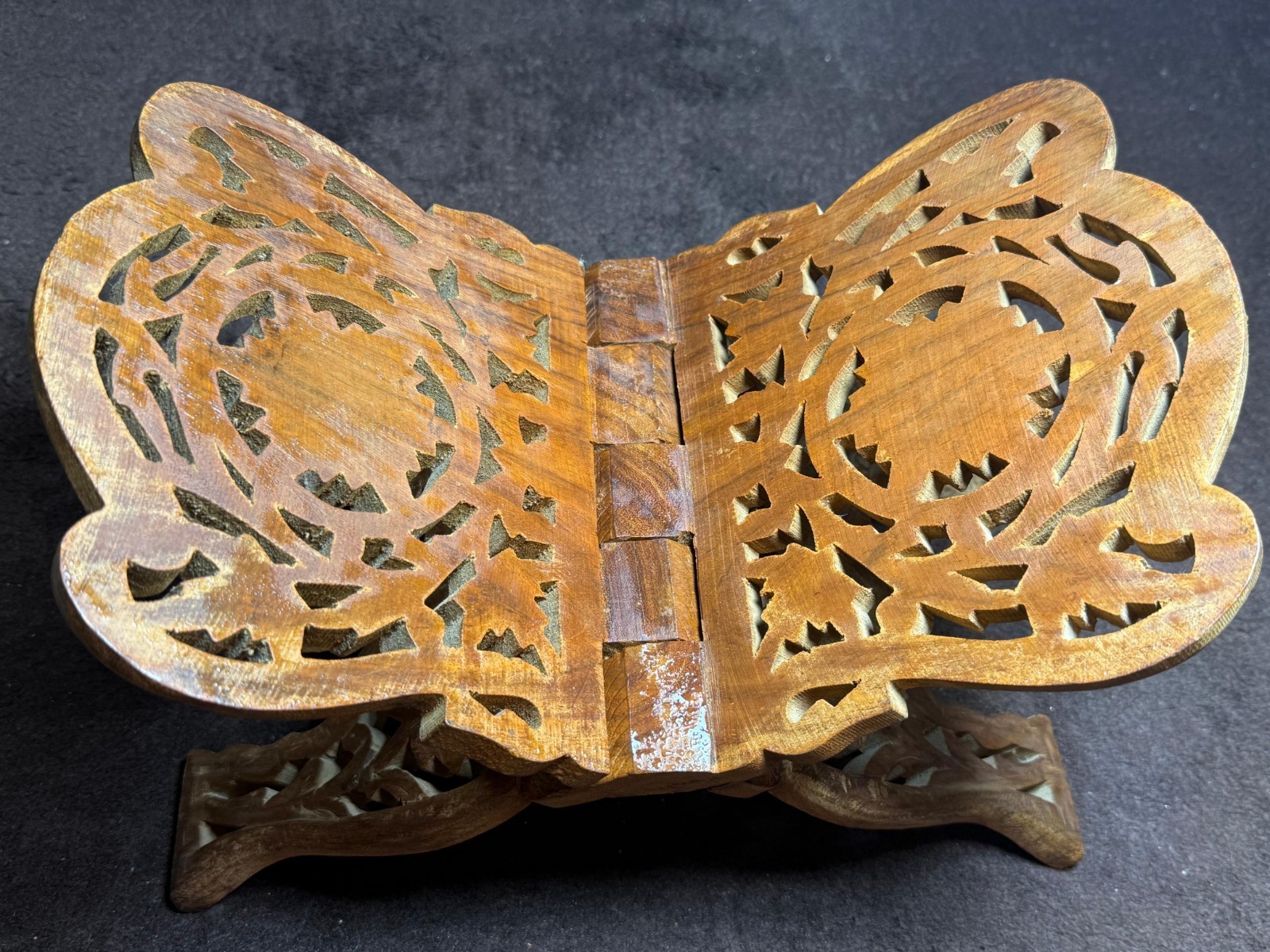 Vintage Hand Carved Wooden Folding Quran Stand Rehal Holy Book Holder 36cm