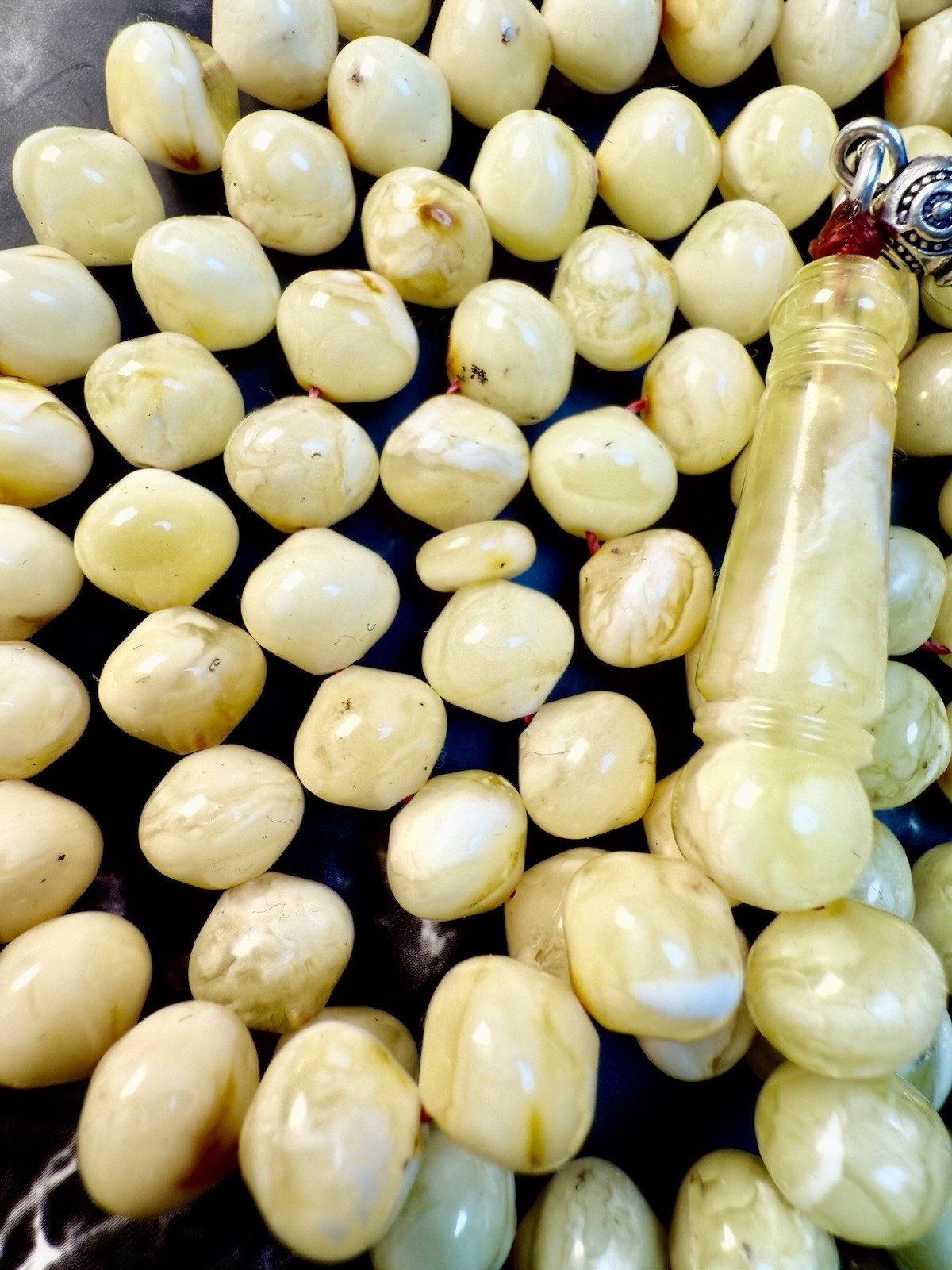 Antique Egg Yolk baltic amber Necklace Prayer شحريIslamic 99 beads -34g G R17