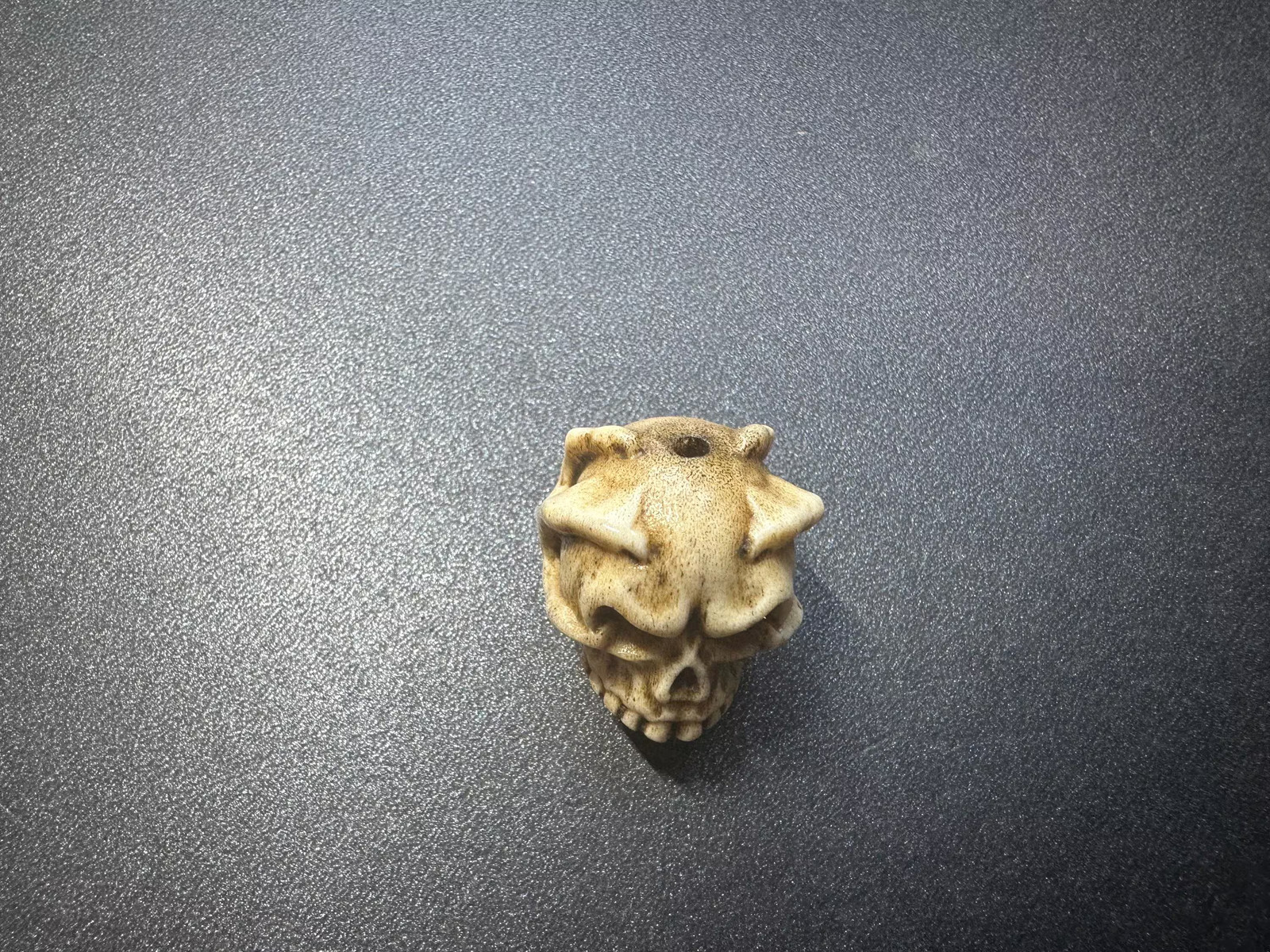 Hand-Carved Antler Citipati Skull Guru Bead with Grasping Hand Tibetan Charnel