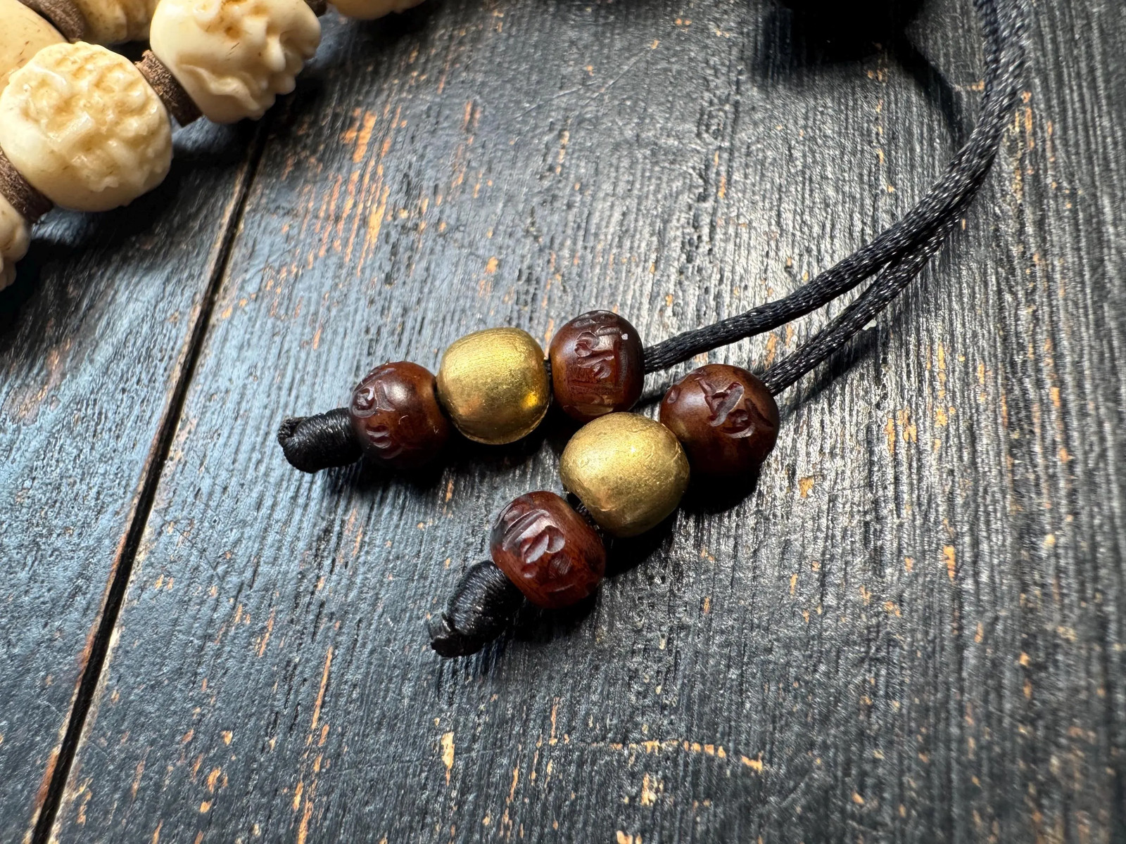 54 Bead Hand Carved Arhat Mala Necklace | Yak Bone Face Beads | 18 Arhat Inspir