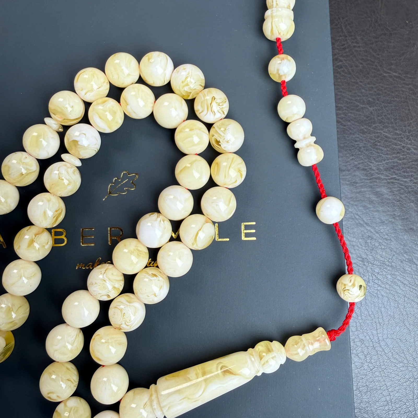 White Pressed Amber Style Misbaha Tasbih with Tamlika 37g | 10mm | 45 beads
