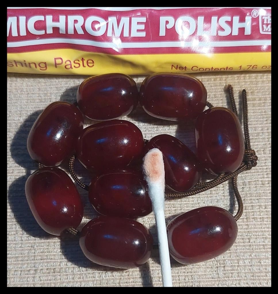 Antique 26 Grs Cherry Amber Bakelite Faturan 10 Beads