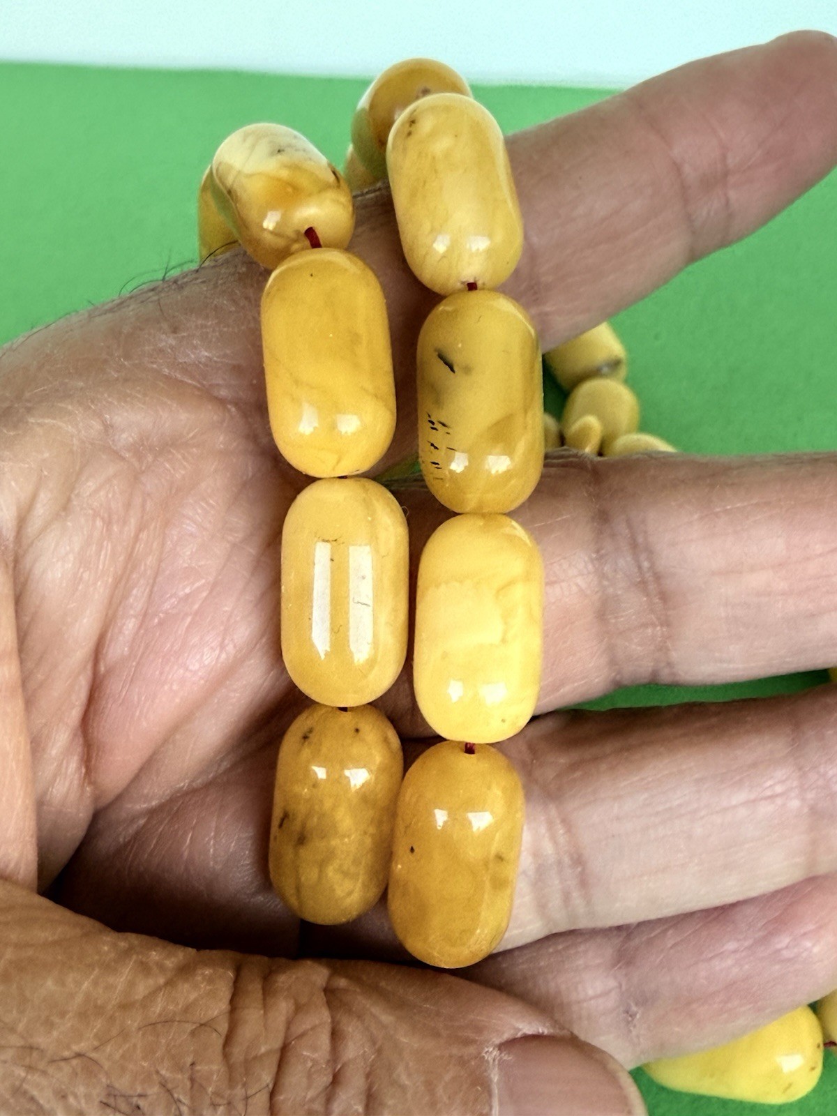 Vintage Natural Egg Yolk baltic amber Prayer Islamic 37 beads Silver -53g R3