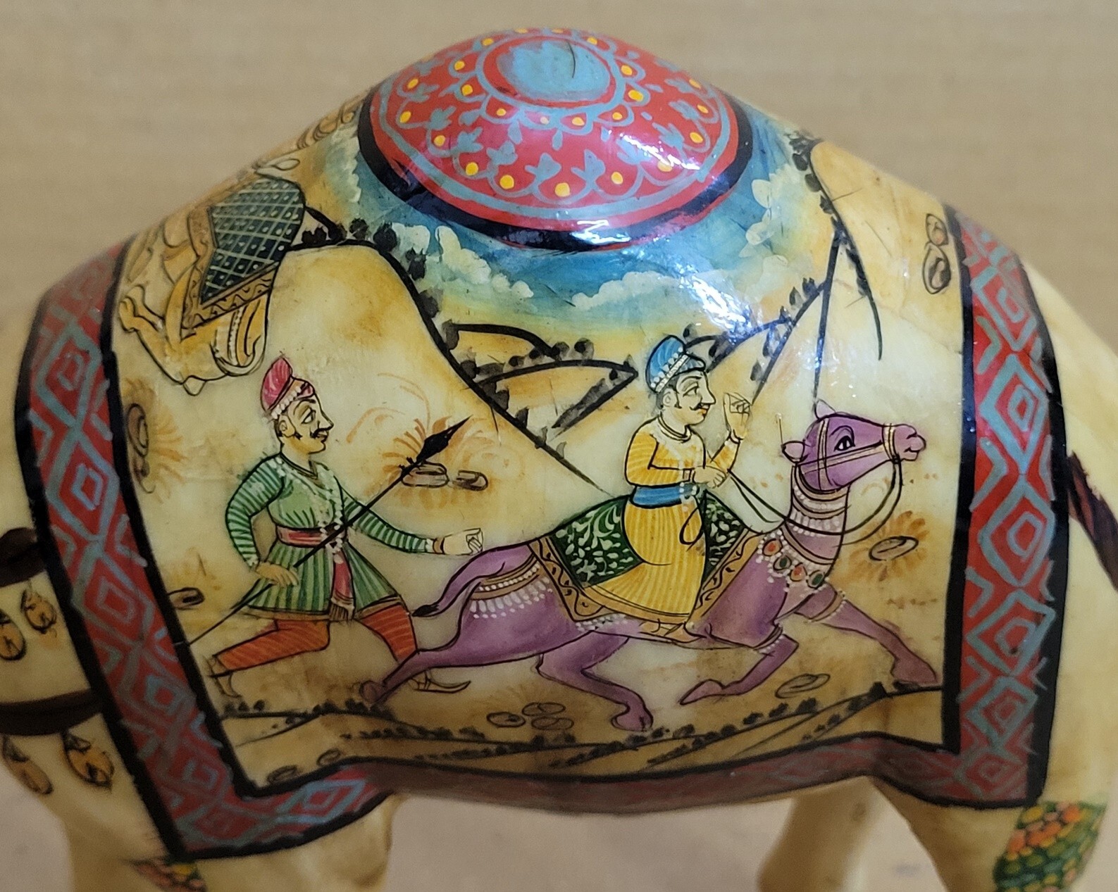 Vintage Old Collectible Camel Bone Mughal Islamic Hand Painted Camel Figure