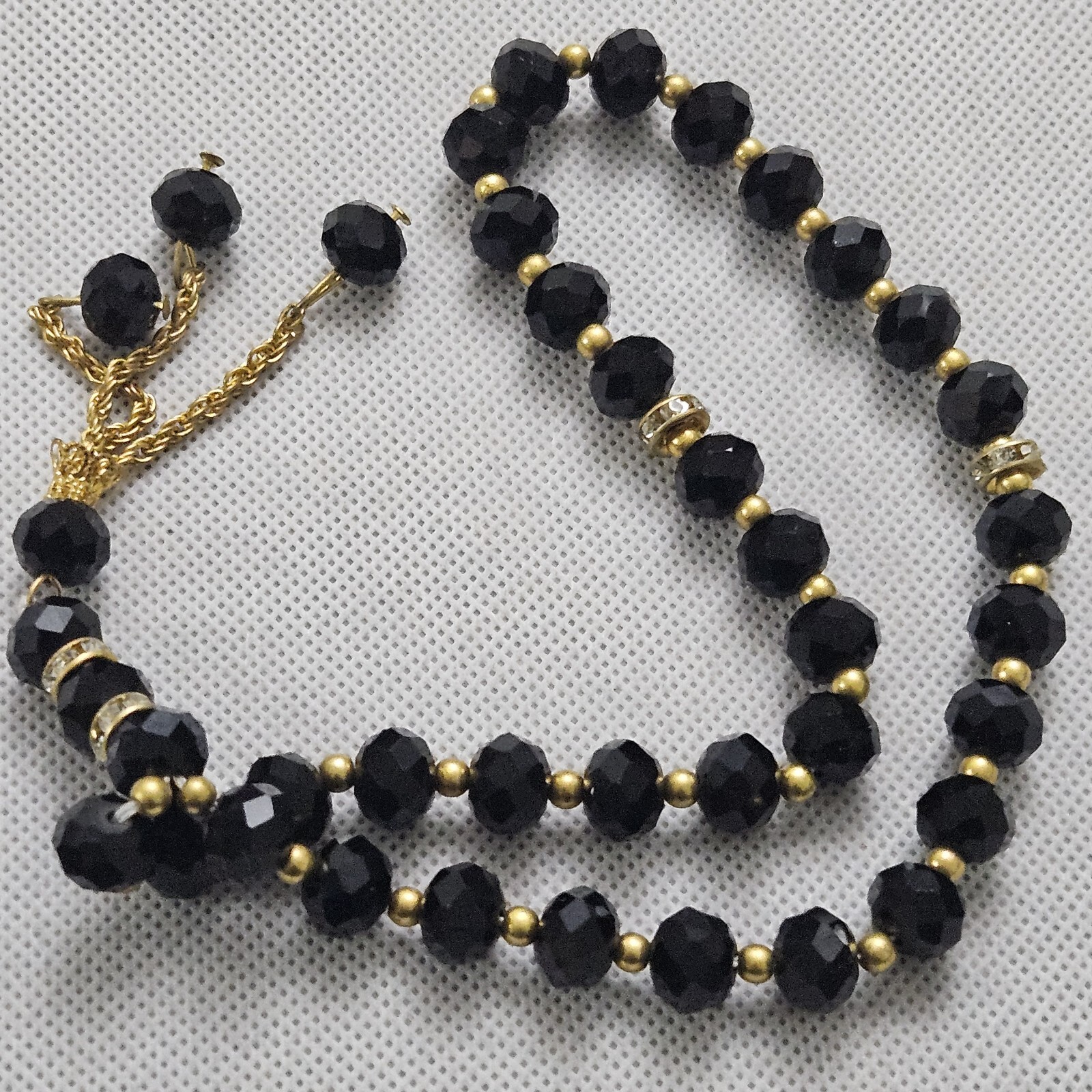 rosary, misbaha, bear up,33 Black rosary with golden beads elegance Ramadan