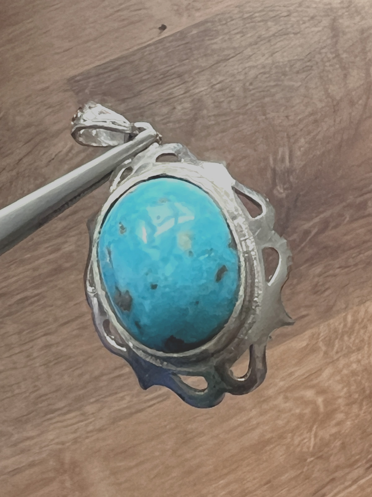 GENUINE LARGE PERSIAN TURQUOISE 925 SILVER FRAME PENDANT الفيروز الفارسي