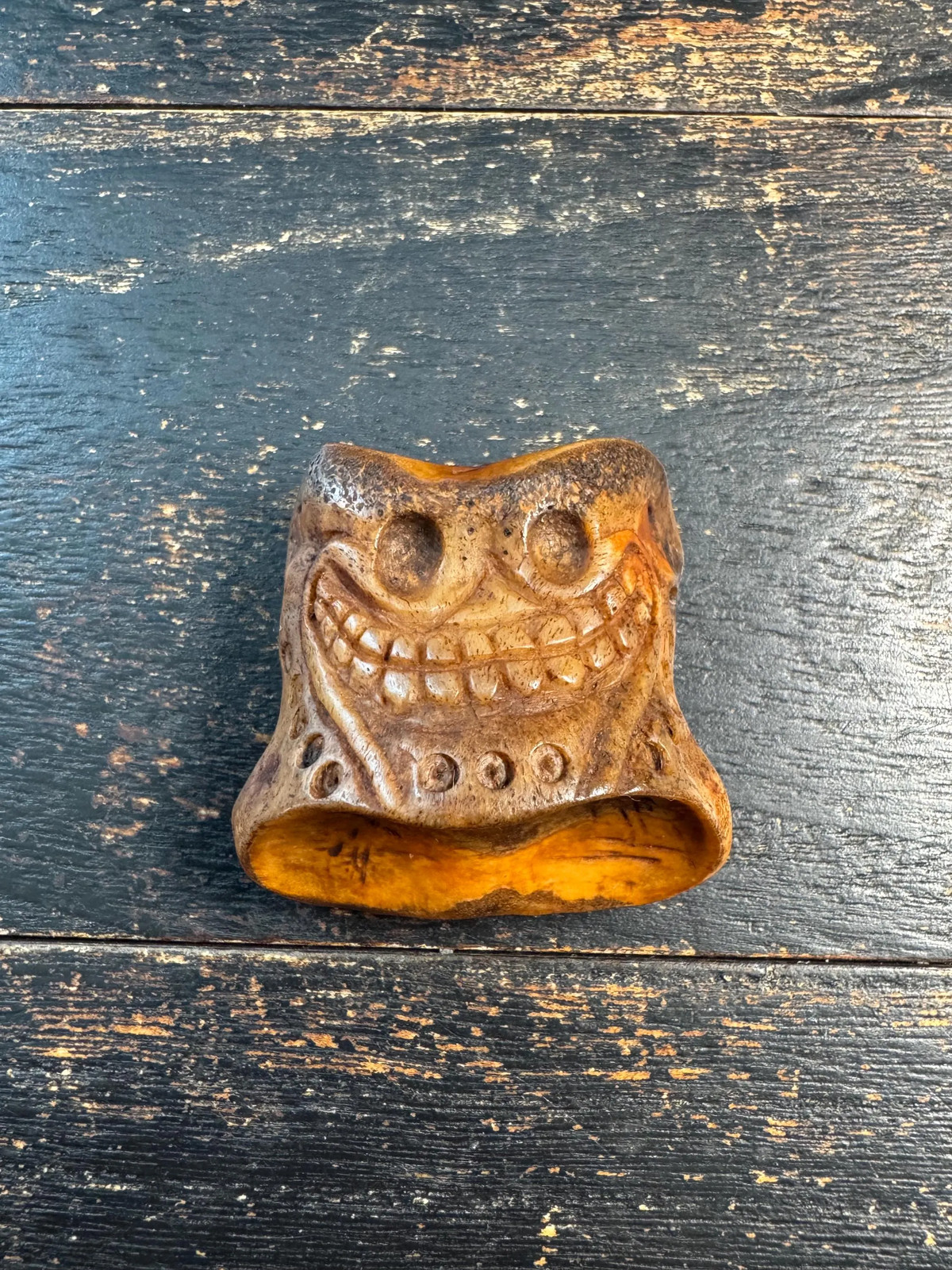 Vintage Tibetan Yak Bone Citipati Guru Bead | Hand Carved OM Bone Bead | 3 Hole