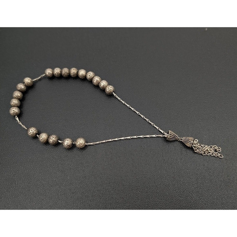 VTG Middle Eastern Prayer Beads Tasbih Turkish Tassel 19 Bead Silver Tone