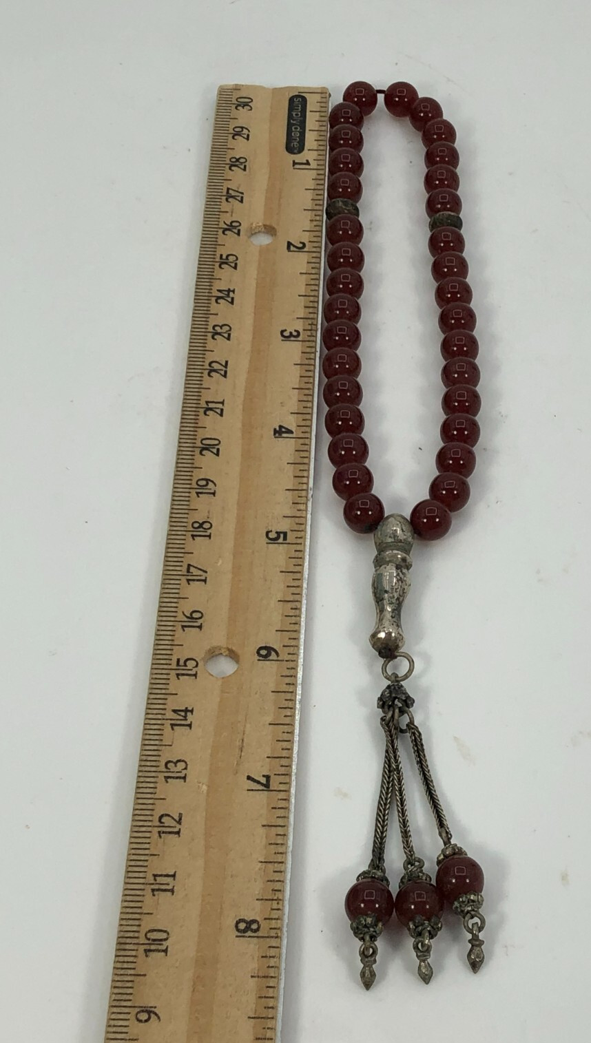 Vintage Sterling Silver Carnelian Prayer Beads