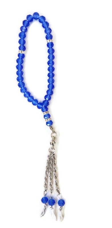 Elastic Blue Glass Tasbih 33 Beads Islamic Prayer Rosary Misbaha Sibha Bracelet