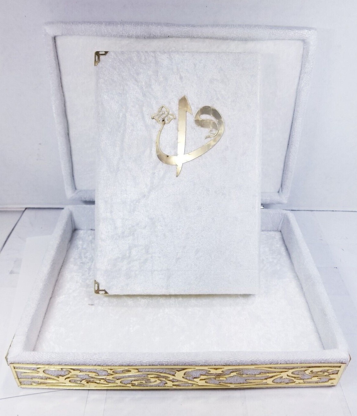Velvet Covered Decorative Box With Velvet Covered Quran Book in Arabic