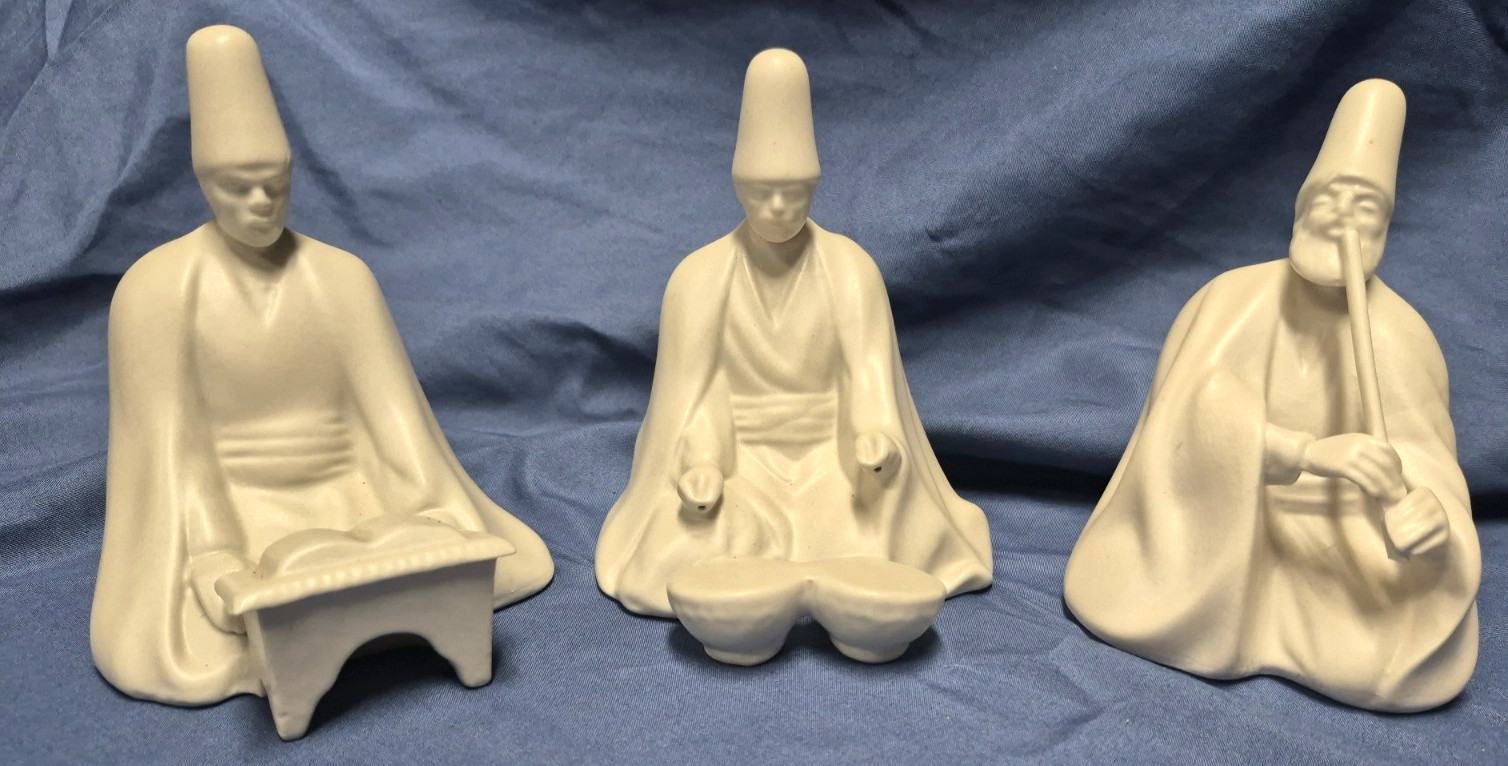 3 Yildiz Pasabahke Whirling Dervish SUFI Figures Turkish Ceramic Wht Sumer Bank
