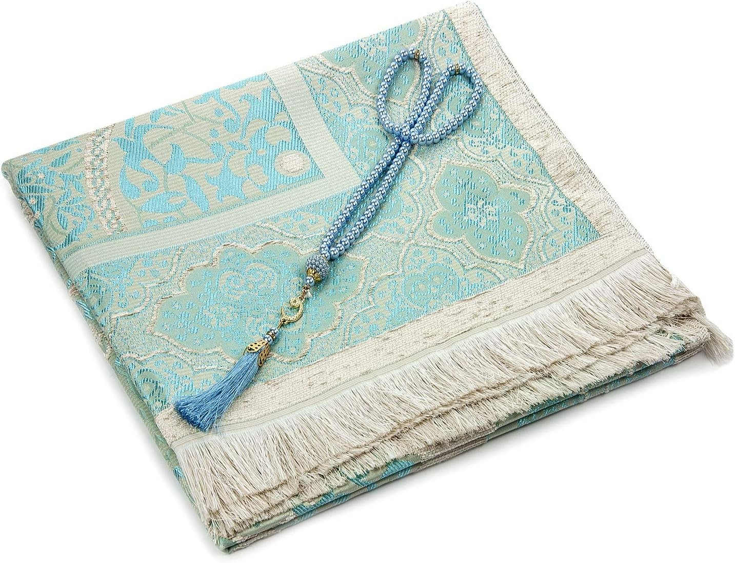 Turquoise Travel Prayer Rug with 99 Beads Tasbih – Ideal for Eid & Daily Prayers