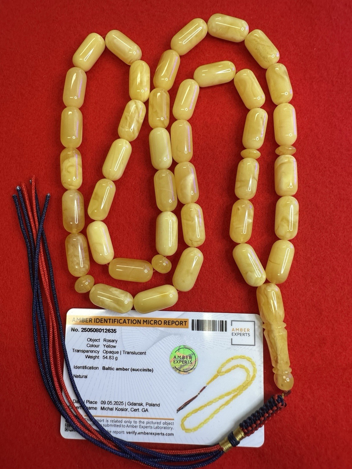 Certified Natural Baltic Amber Super White & Honey 54.8gr 9.5×19.4mm 39 Beads
