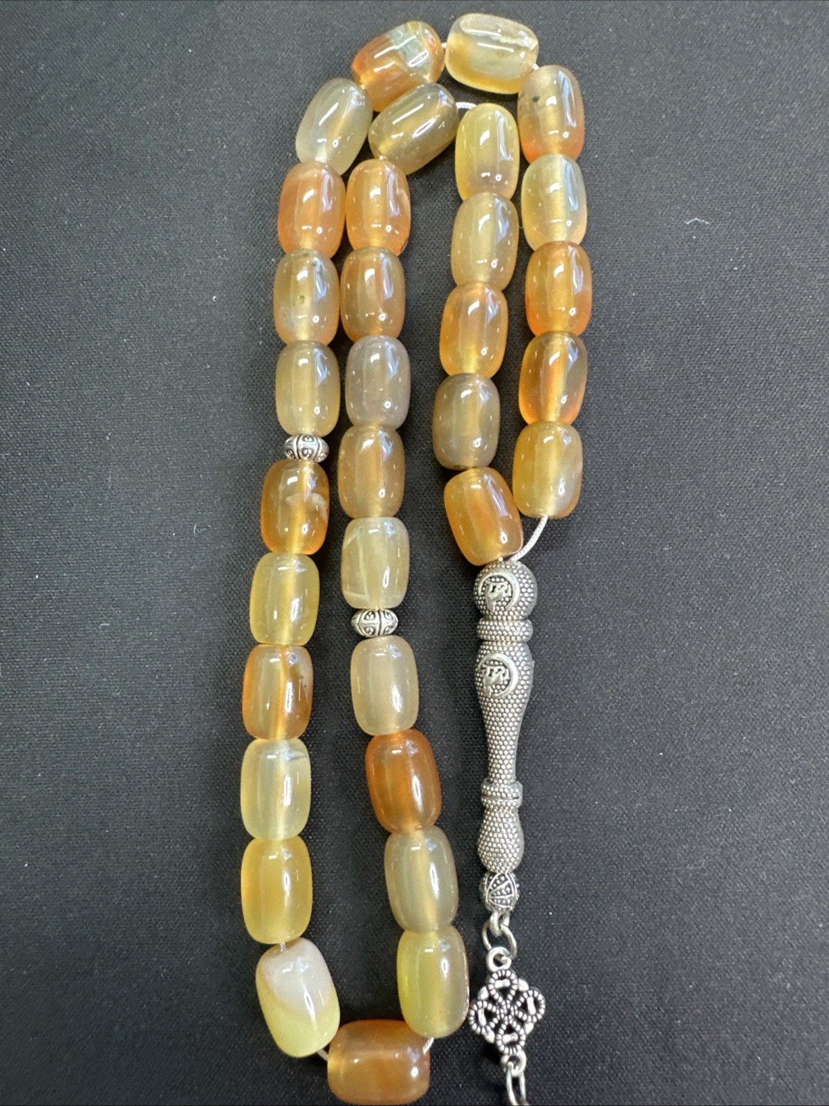 Natural 100% Agate Aqeeq Gemstone Prayer Beads-Subha -Tesbih-Misbaha 33 Beads