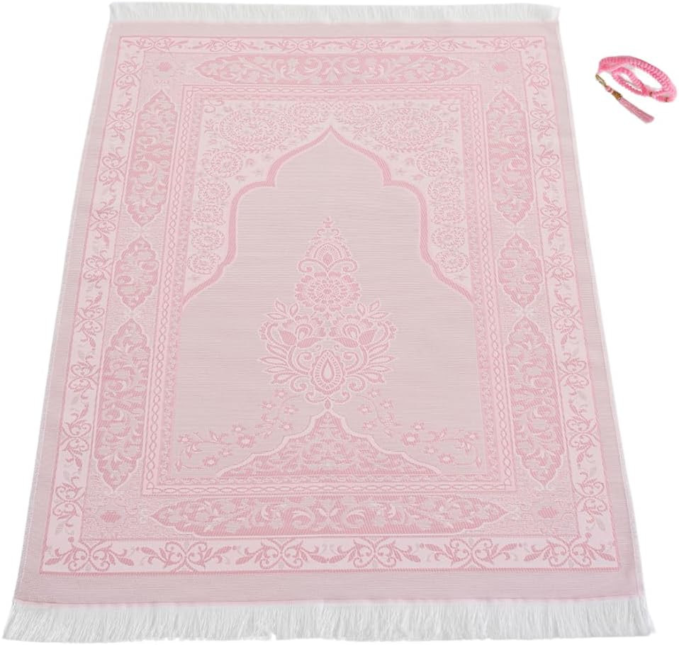 Muslim Prayer Rug with Islam Prayer Beads – Travel Prayer Mat, Islamic Gifts for