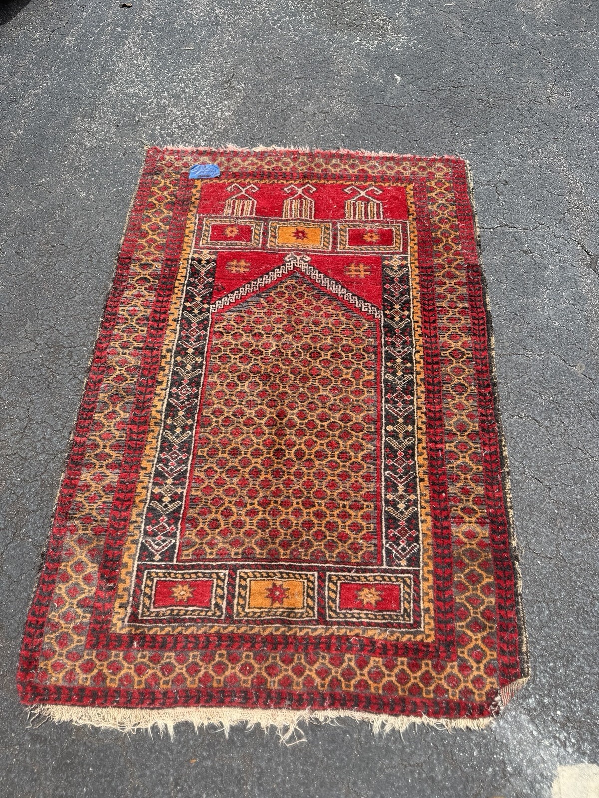 Vintage Persian Hand Knotted Islam Afghan Baluch Prayer Rug 3×5