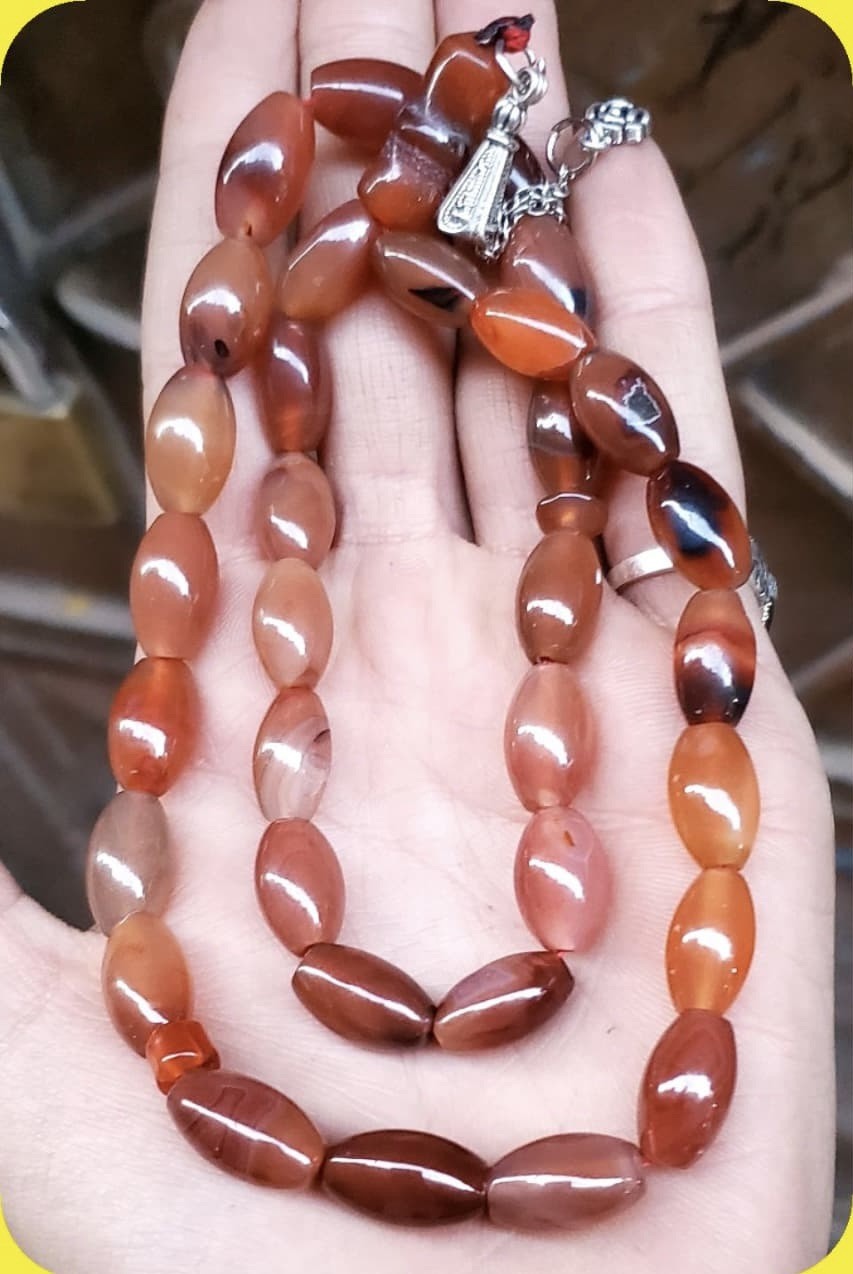 Original Yemeni Aqeeq Tasbih Unique Natural Red Agate Islamic Prayer Beads